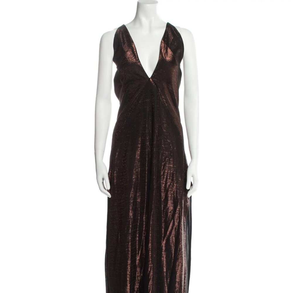 Michael Lo Sordo Plunge Metallic Brown Gown